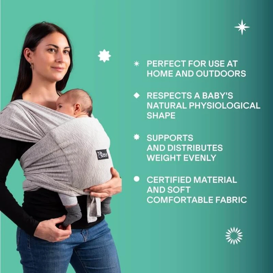 Koala Babycare Cuddle Band - Verstelbare, kant-en-klare draagdoek, lichtgrijs
