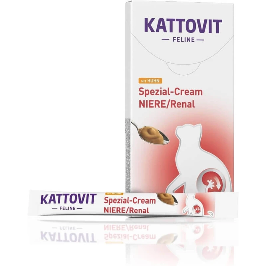 Kattovit Renal Cream Pollo - Alimento complementario para gatos con problemas renales, 6 sobres de 15 g cada uno
