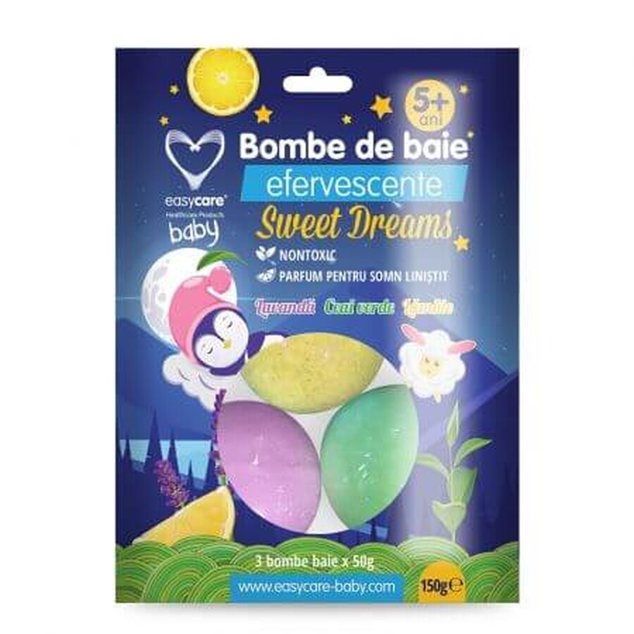 Bombe da bagno effervescenti Sweet Dreams per bambini, 3 pezzi, Easycare Baby