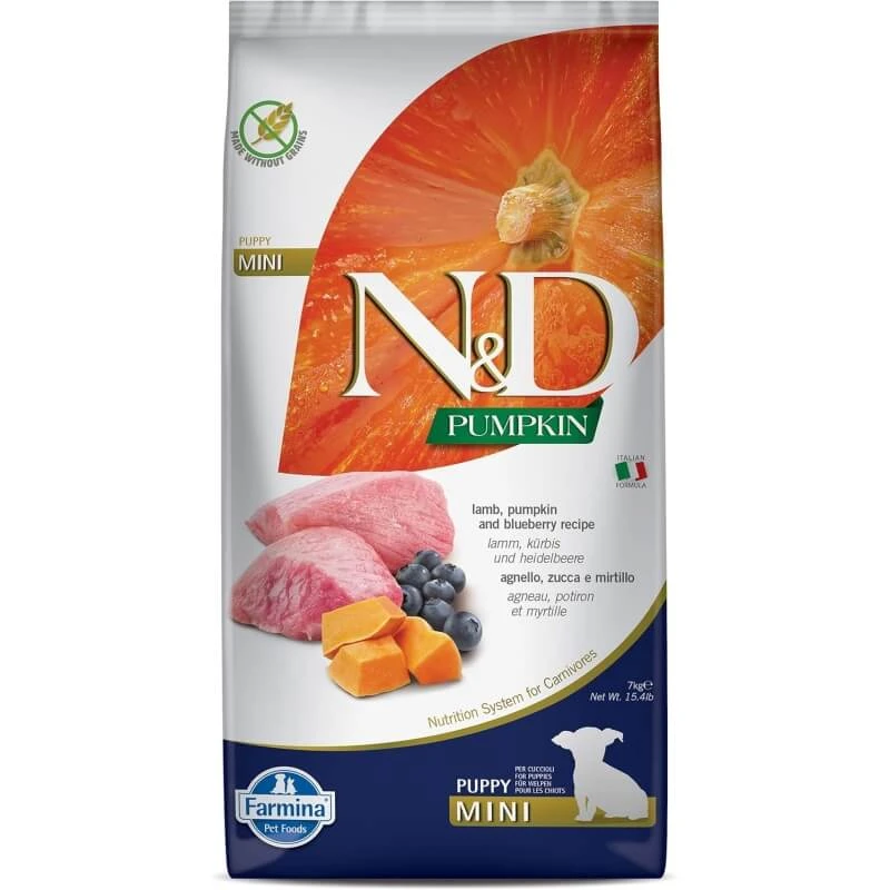 Farmina N&amp;d Pumpkin Puppy Mini met lamsvlees, pompoen en bosbessen – Compleet hondenvoer, 7 kg