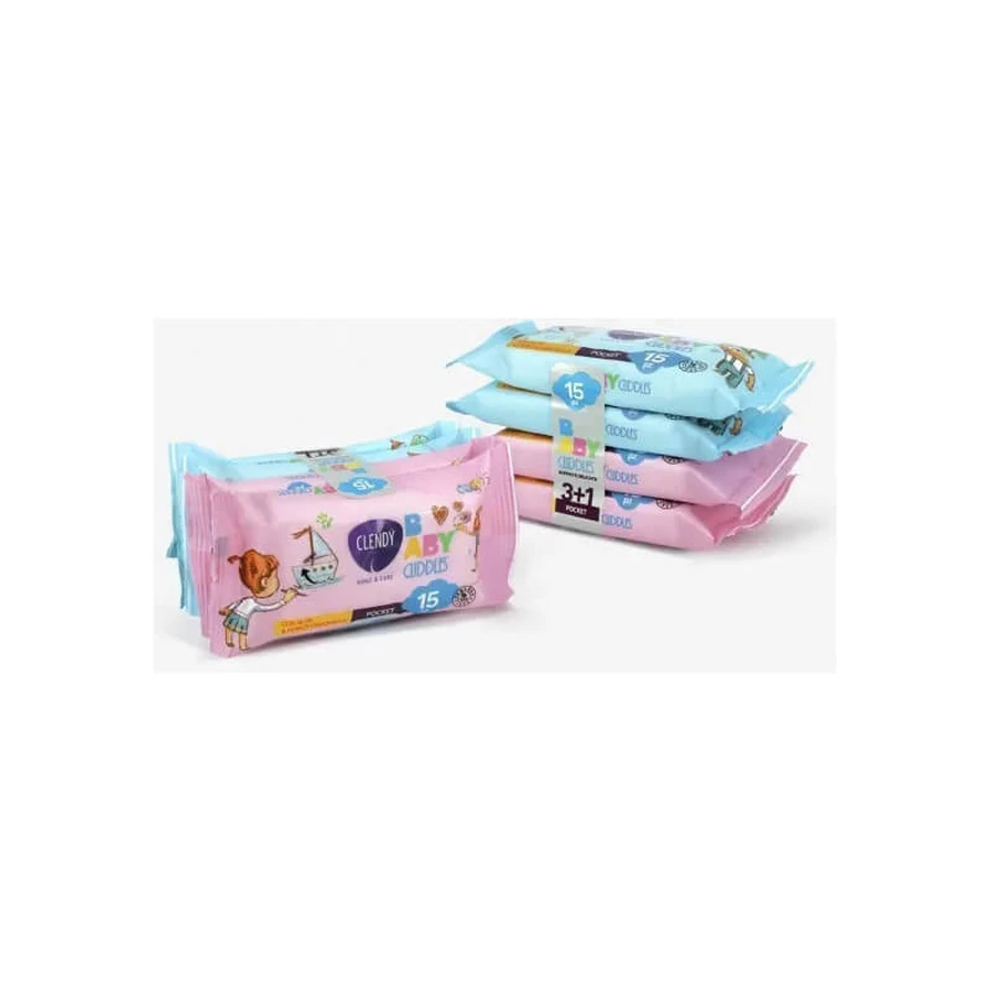 Clendy Baby Cuddles - Toallitas húmedas, 4 paquetes de 15 toallitas cada uno