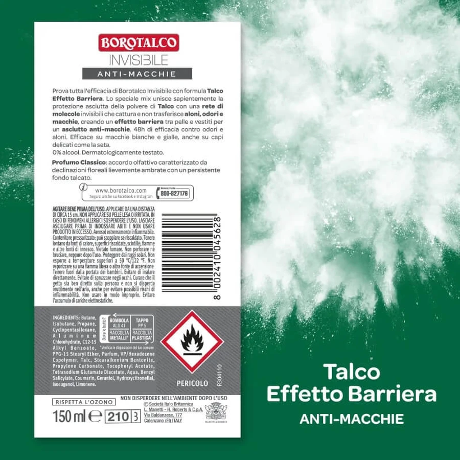 Invisible Borotalco – Talk-Deo-Spray mit 48-Stunden-Barriereeffekt, 150 ml