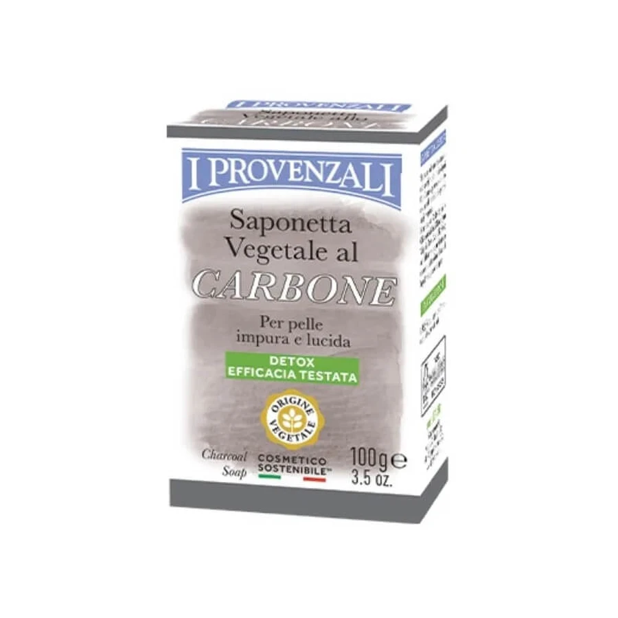 I Provenzali Charcoal-Infused Vegetable Soap Bar for Oily and Shiny Skin, 100 g