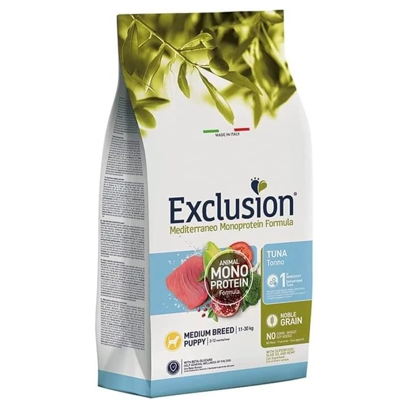 Exclusion Mediterraneo Noble Grain Monoprotein Tonijn - Compleet voer voor middelgrote puppy’s, 3 kg