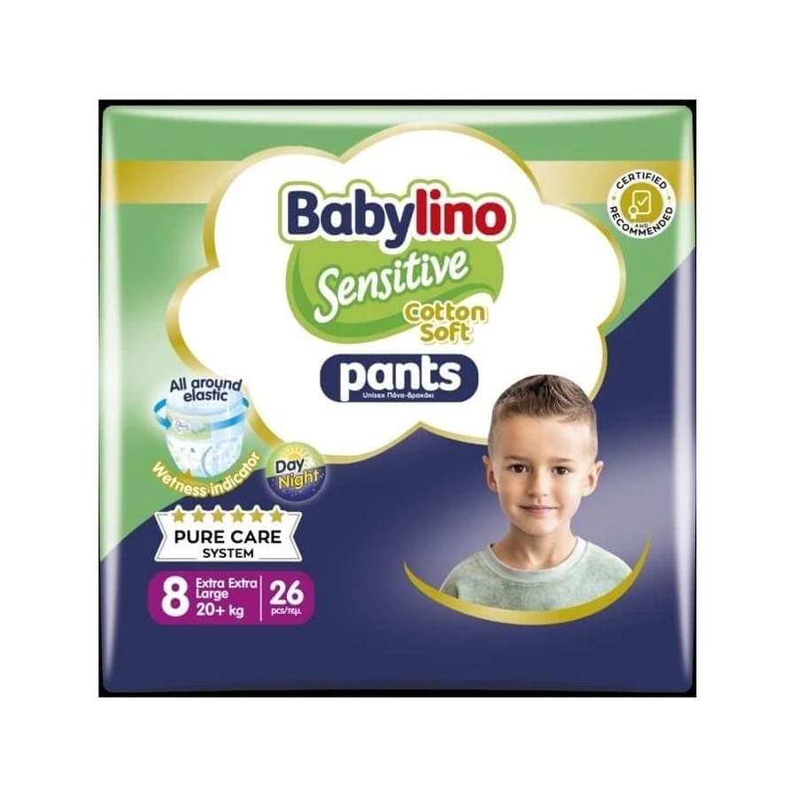 Babylino Sensitive - 26 de scutece tip chiloți, mărimea 8 extra extralarge (20+ kg)