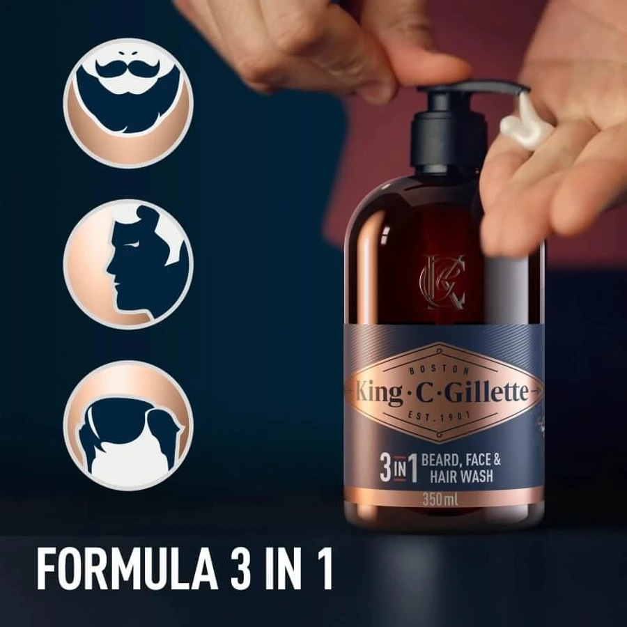 Gillette King C. Gillette - Reinigingsmiddel voor baard en gezicht, 350 ml
