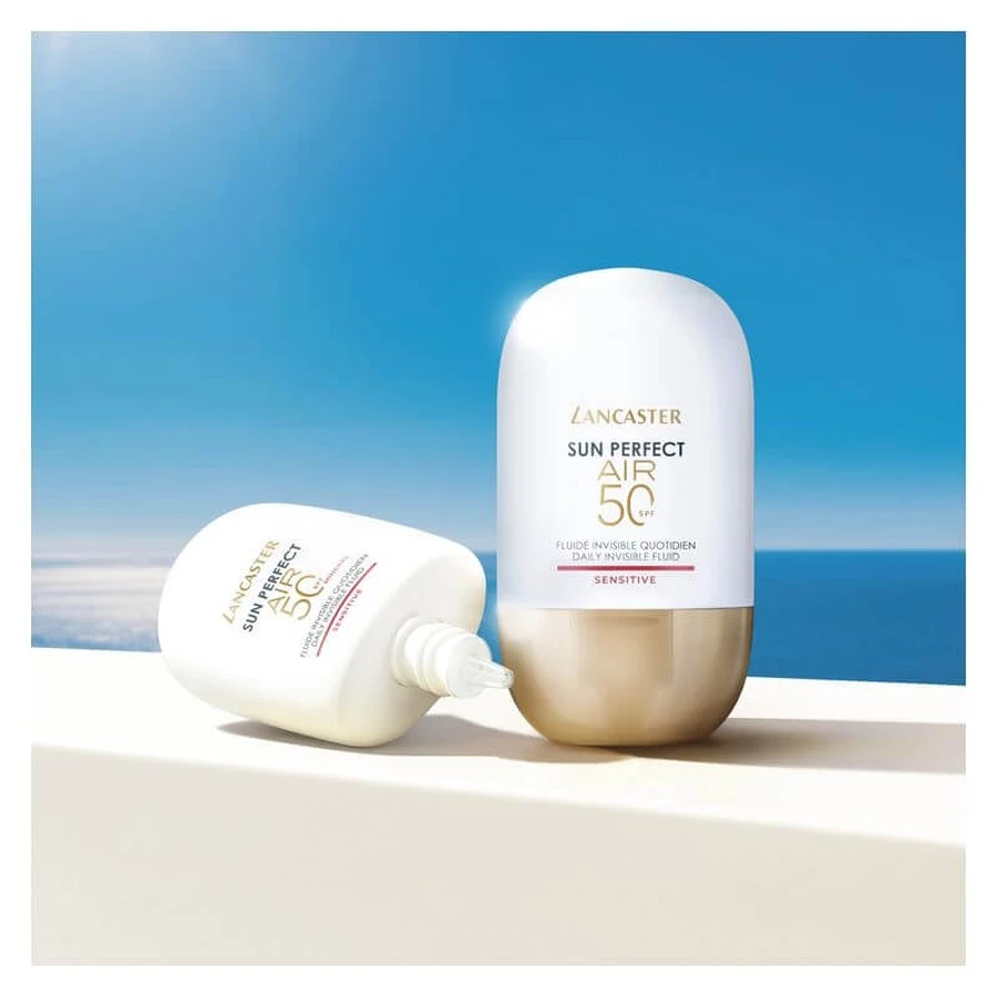 Lancaster Sun Perfect Air Face Sunscreen 50 SPF Dagelijkse onzichtbare vloeibare zonnebrandcrème voor hoge bescherming, 40 ml