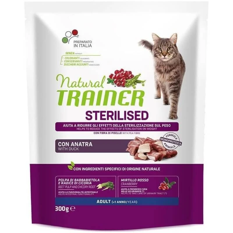 Natural Trainer Adult Sterilized Duck - Volledig voer voor volwassen, gesteriliseerde katten, 300 g