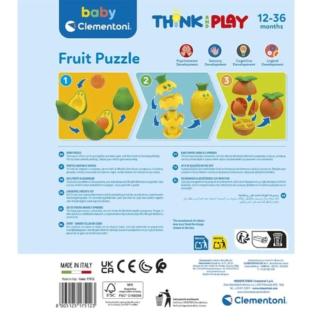 Clementoni Baby Clementoni Fruitpuzzel – 3 fruitstukjes om in elkaar te passen, 12–36 maanden