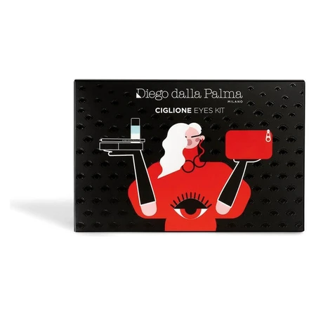 Kit para ojos «Diego dalla Palma Ciglione»: máscara de pestañas Ciglione negra + lápiz de ojos n.º 01 + desmaquillante bifásico + bolso de mano rojo