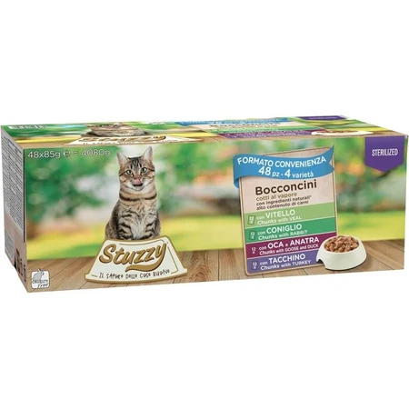 Stuzzy Megapack bucățele cu arome variate – hrană completă pentru pisici sterilizate 48 x 85 gr