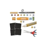 Carioca Metallic Creator – 4 cartoane negre, 8 markere metalice cu vârf fin, 2 vopsele solide, 2 lipici cu sclipici și 1 foarfecă