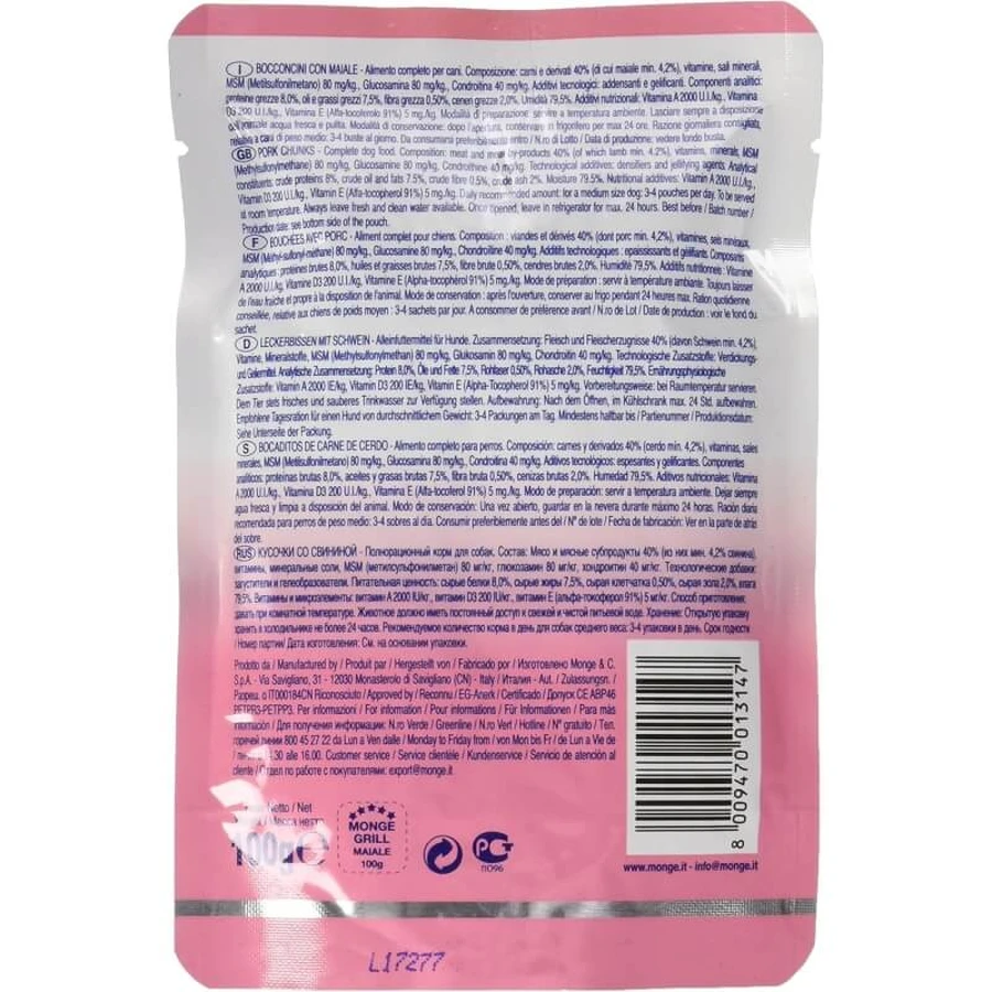 Monge Grill porc – hrană completă pentru câini, 100 g