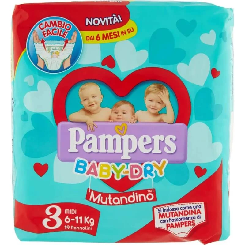 Pampers Baby Dry Pull-Ups – 19 luiers, maat 3 (Midi), voor baby’s met een gewicht van 6 tot 11 kg