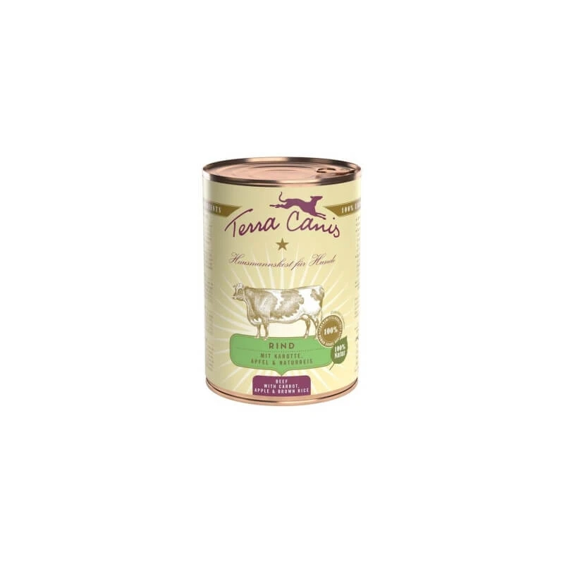 Terra Canis Classic Rundvlees met wortelen, appel en bruine rijst – Compleet voer voor volwassen honden met een normaal gewicht, 400 g