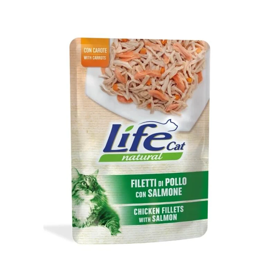 Life Petcare Natural Katzenfutter mit Hähnchenfilets, Lachs und Möhren – 70-Gramm-Dose Nassfutter für Katzen