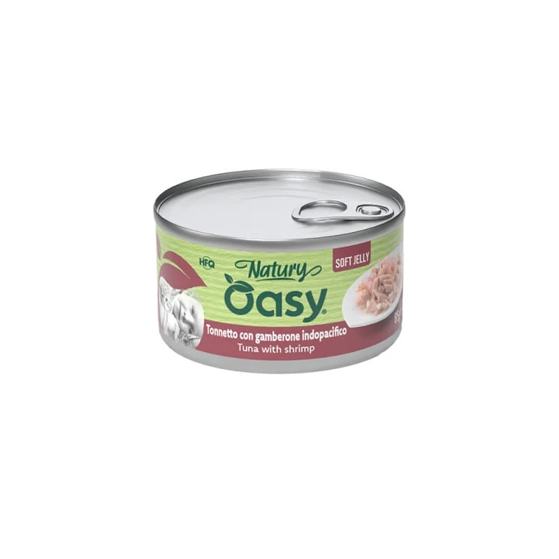 Oasy Wet Cat Natury Soft Jelly Tonijn met Garnalen - Aanvullend voer voor volwassen katten, 85 g