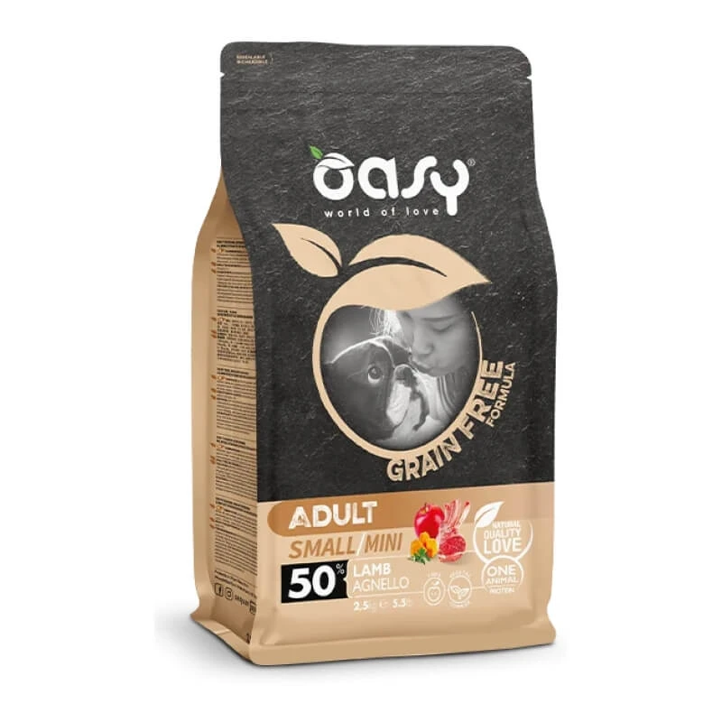 Oasy graanvrije lamsbrokjes – Droogvoer voor kleine of gevoelige volwassen honden, 2,5 kg