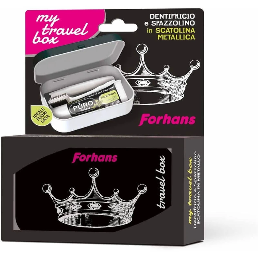 Forhans My Travel Box Corona Black - Tandpasta + tandenborstel + metalen etui
