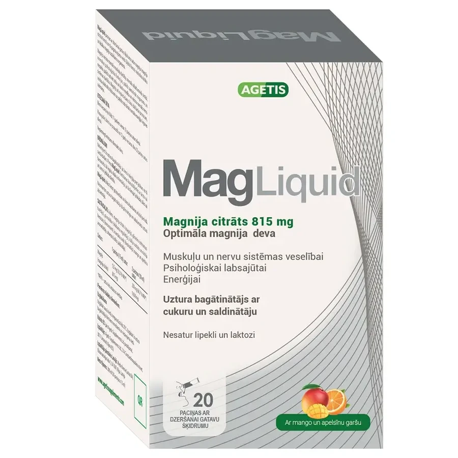 Mag Liquid magnesium citrate 815 mg, 20 Sachets, Agetis