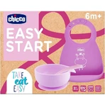 Chicco Easy Start - Juego de silicona para la alimentación complementaria a partir de los 6 meses - Rosa