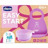 Chicco Easy Start - Set de repas de sevrage en silicone à partir de 6 mois - Rose