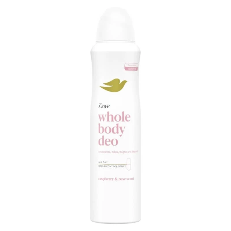 Dove Whole Body Deodorant met framboos en roos - Lichaamsspray, 150 ml