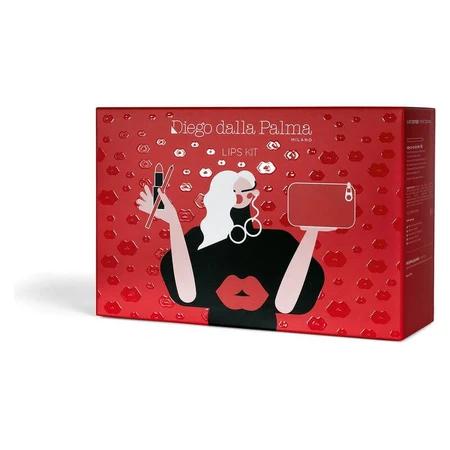 Kit pour les lèvres Diego dalla Palma - Rouge à lèvres Lumi-Matt n° 37 + étui rechargeable + crayon à lèvres Stayonme n° 166 + pochette