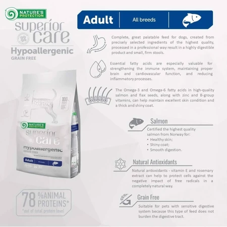 Nature's Protection Superior Care Salmon - Hypoallergeen compleet droogvoer voor volwassen honden, 1,5 kg