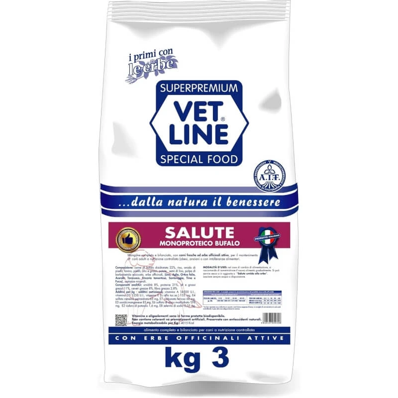 Vet Line Salute Bufalo - Compleet voer voor kleine volwassen honden met aangepaste voedingssamenstelling, 3 kg