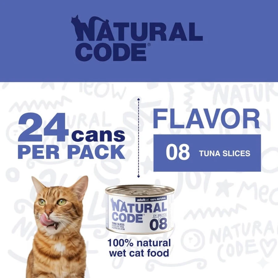 Natural Code 08 Tonijnfilets – Compleet voer voor volwassen katten, 85 g
