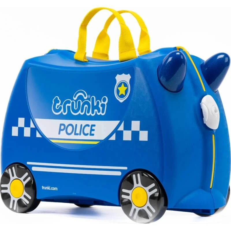 Trunki Blauwe politieauto-koffer om op te rijden