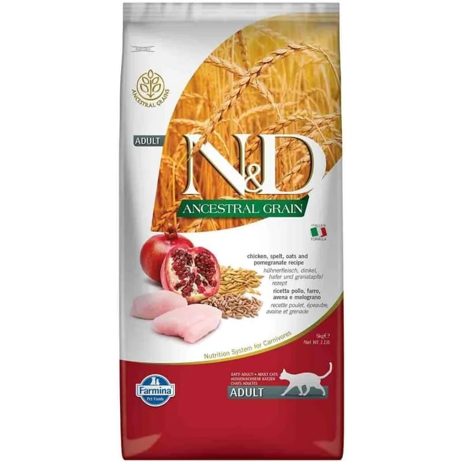 Farmina N&amp;d ancestral grain adult al farro avena pollo melograno - alimento completo per gatti 5 kg