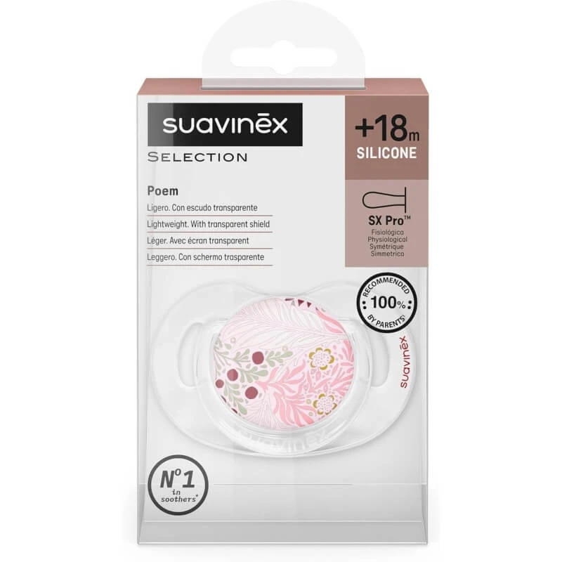 Suavinex Poetry - SX Pro fysiologische siliconenfopspeen, 6–18 maanden+, roze