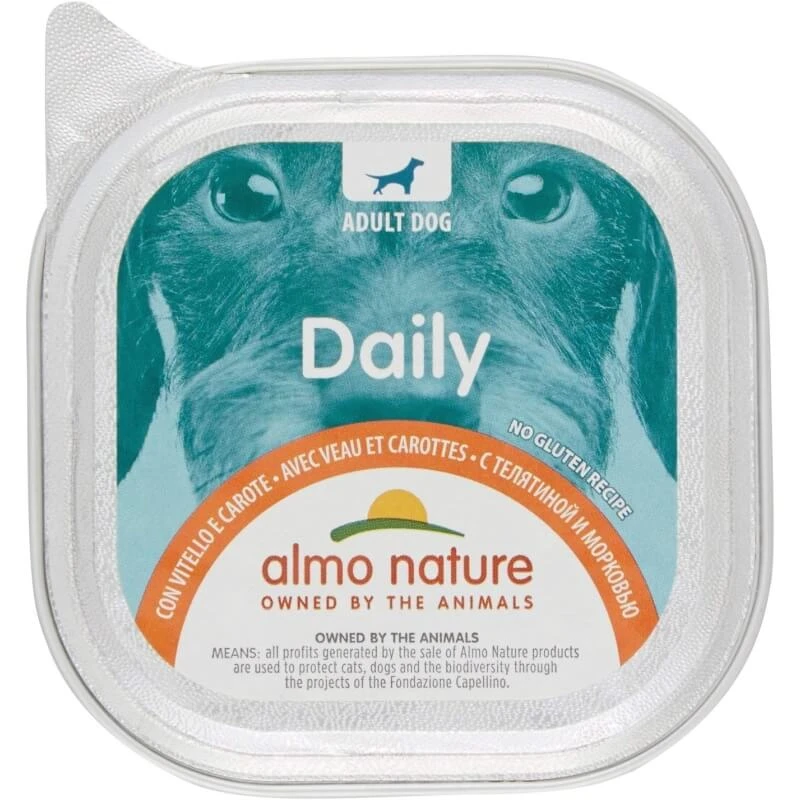 Almo Nature Daily Menu Kalfsvlees en wortelen - Compleet natvoer voor volwassen honden, 100 g