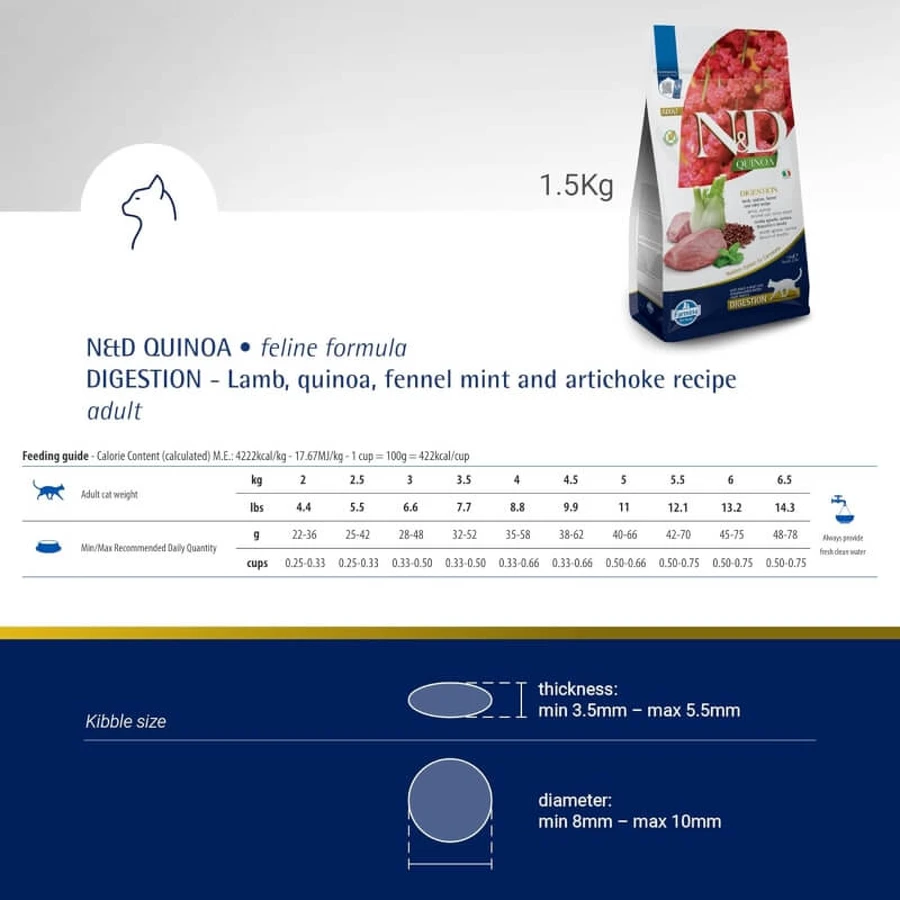 Farmina N&amp;d Quinoa Digestion Adult Lam, Quinoa, Venkel en Munt - Compleet voer voor katten met spijsverteringsproblemen, 1,5 kg
