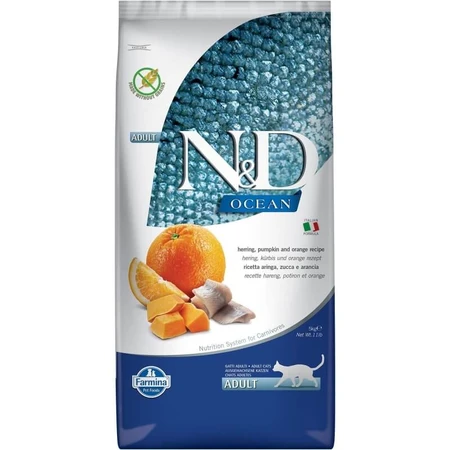 Farmina N&amp;d Ocean Adult met haring, pompoen en sinaasappel – Volledig voer voor volwassen katten, 5 kg