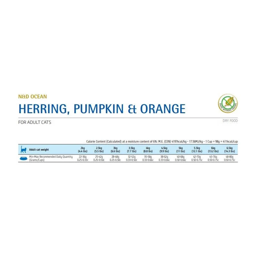 Farmina N&amp;d Ocean Adult met haring, pompoen en sinaasappel – Volledig voer voor volwassen katten, 5 kg