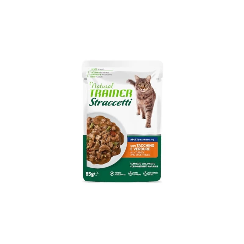 Natural Trainer Kalkoenreepjes en Groenten - Compleet voer voor volwassen katten, 85 g