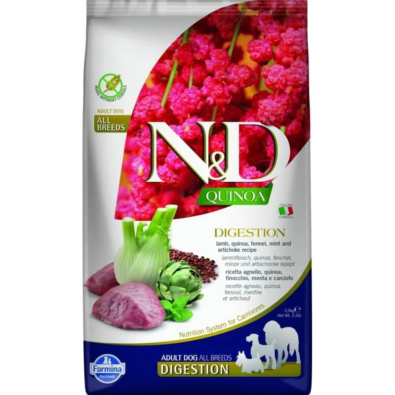 Farmina N&amp;d Quinoa Digestion Lamb - Compleet voer voor volwassen honden met een gevoelige spijsvertering, 2,5 kg