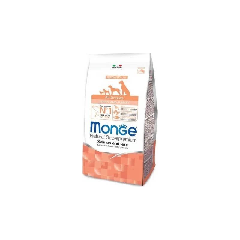 Monge All Breeds Puppy en Junior - Droogvoer voor honden met zalm en rijst, 800 g