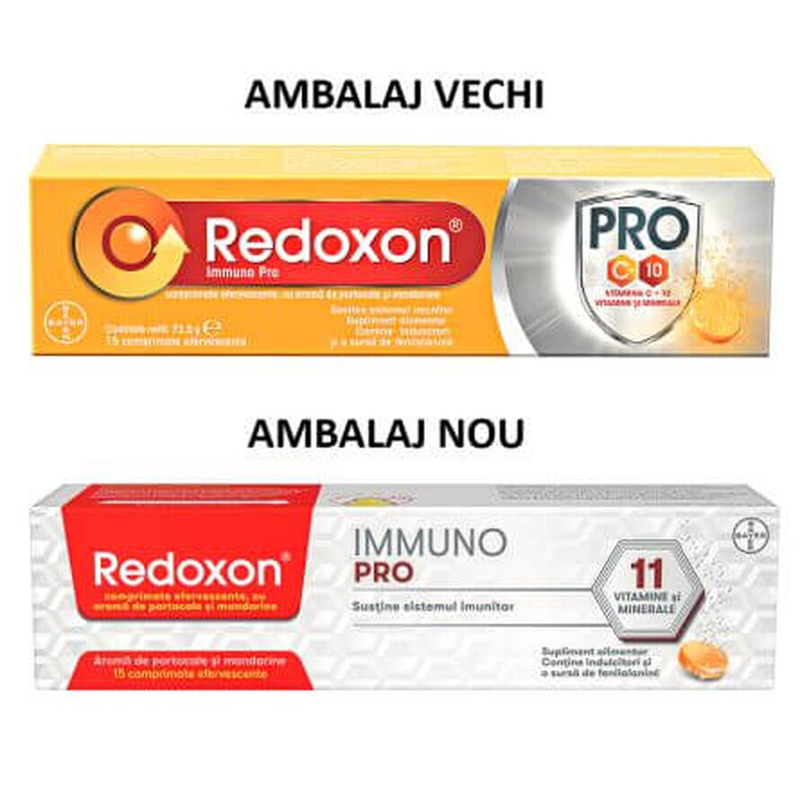 Redoxon Immuno Pro, complément alimentaire pour un soutien immunitaire avancé, 15 comprimés effervescents, Bayer