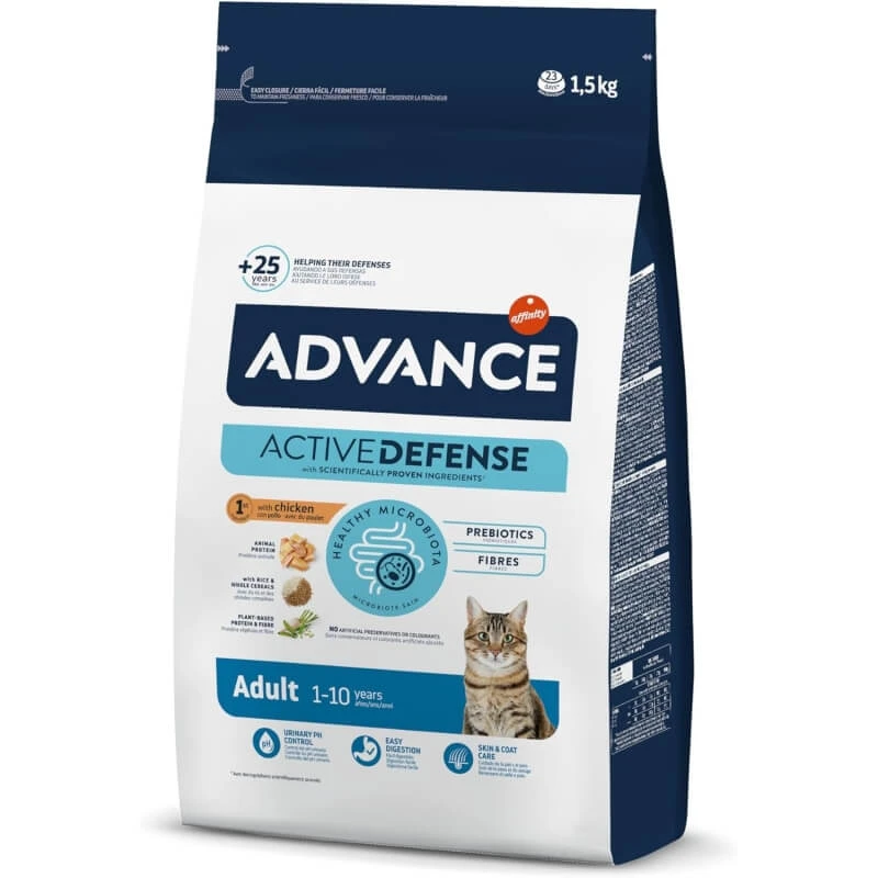 Advance Activedefense Chicken - Volledig voer voor volwassen katten, 1,5 kg