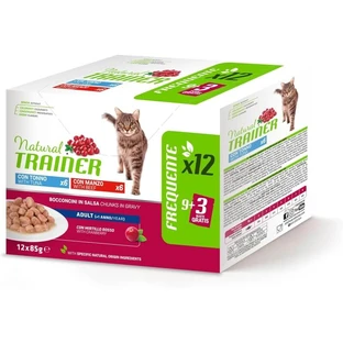 Natural Trainer Adult Tonijn en Rundvlees Bites Multipack - Volledig voer voor volwassen katten, 12 zakjes à 85 g