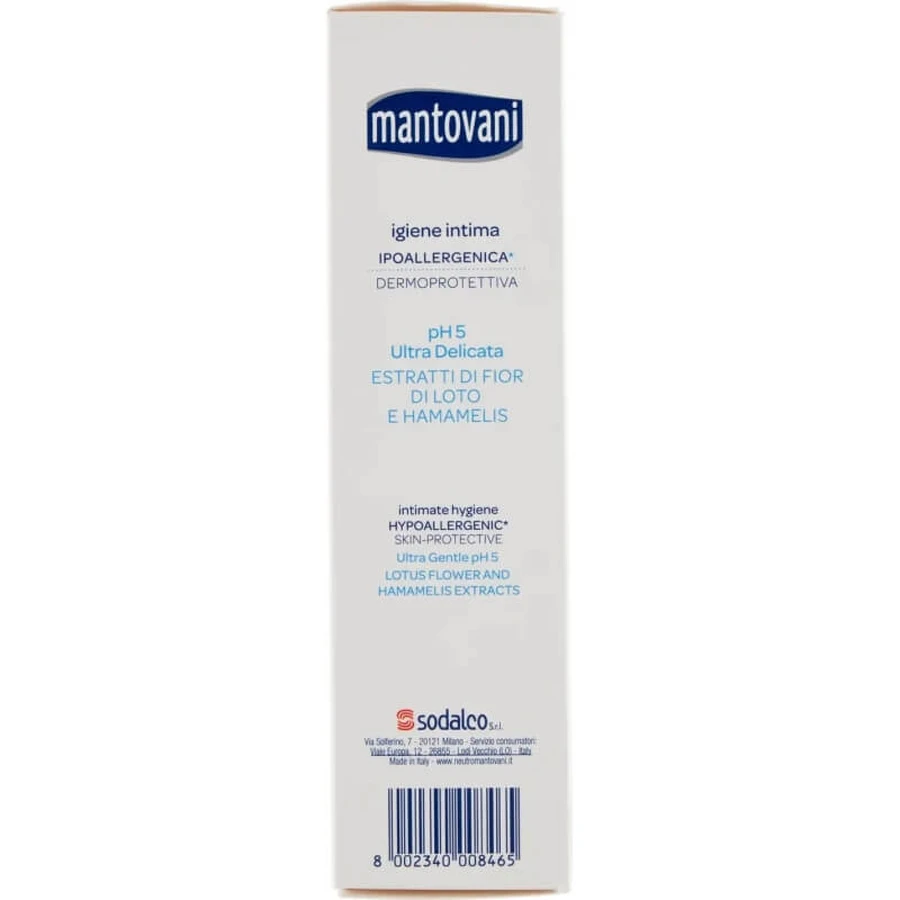 Mantovani Ultra Gentle pH 5 met extracten van lotusbloem en toverhazelaar - Intimereiniger 250 ml