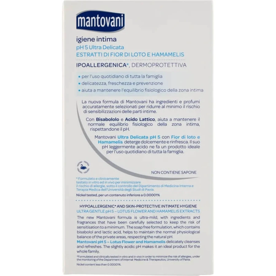 Mantovani Ultra Gentle pH 5 met extracten van lotusbloem en toverhazelaar - Intimereiniger 250 ml