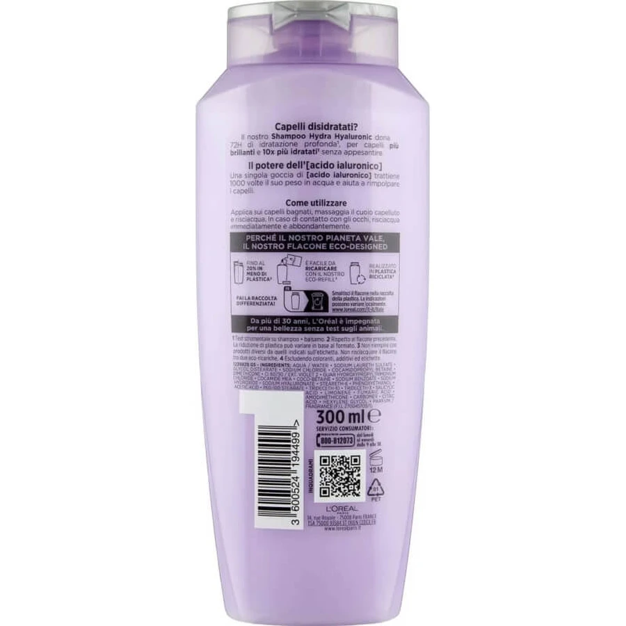 Elvive Hydra Hyaluronic – Feuchtigkeitsspendendes Shampoo mit Hyaluronsäure, 300 ml