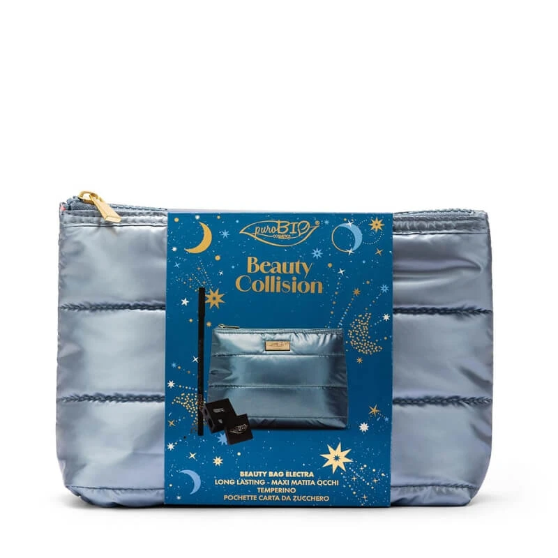 Puro Bio Beauty Collision Beauty - Blauwe clutch + langhoudend oogpotlood voor jubileum met maxi-stift + puntenslijper