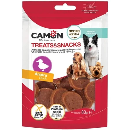 Camon Duck Treats & Snacks - Alimento complementario para perros adultos, 80 g