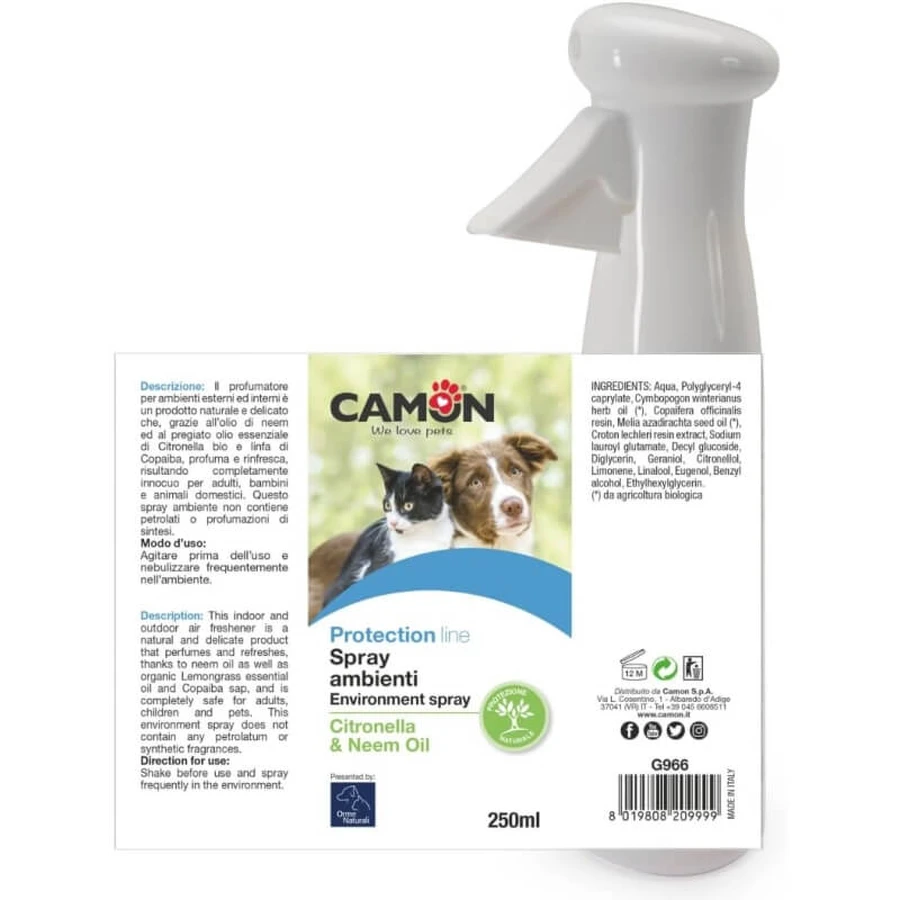 Camon Spray de cameră cu citronelă și ulei de neem – parfumator delicat și inofensiv pentru interior și exterior, 250 ml